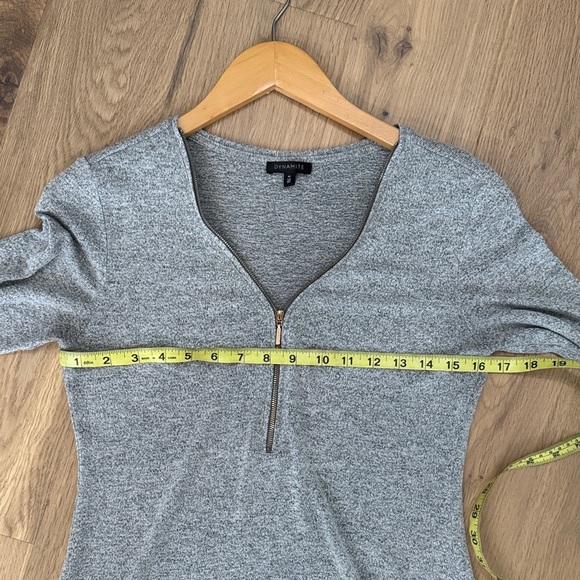 Dynamite Heather Gray Zip V-Neck Blouse - Picture 5 of 5